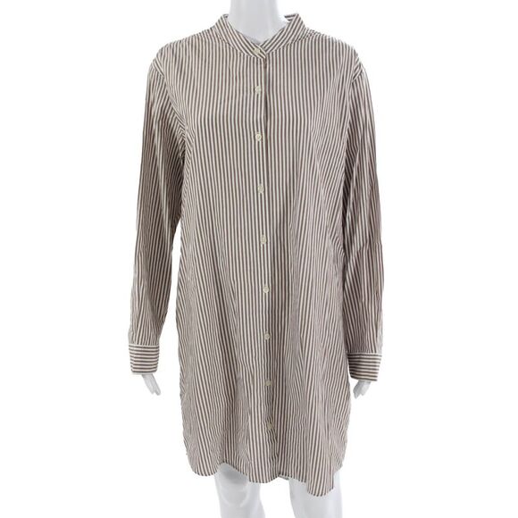 Kule Dresses & Skirts - Kule Womens Brown Striped Mock Neck Long Sleeve Shirt Dress Button Size XL